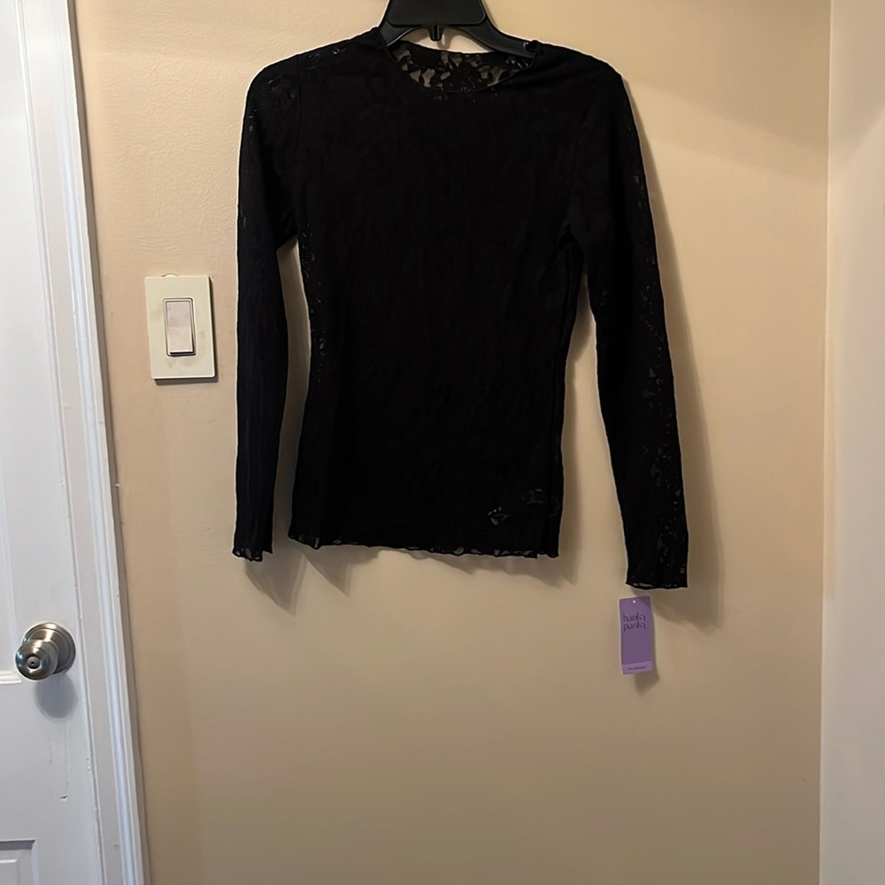 Hanky Panky Black Signature Lace Long Sleeve Top Small NWT